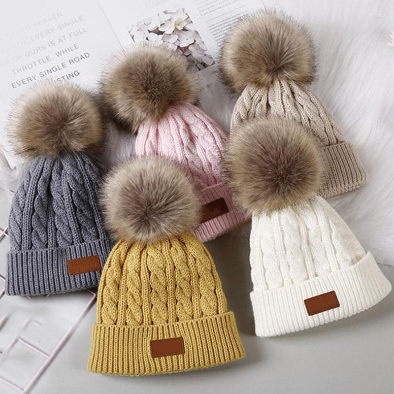 

Hair Accessories Pompom Baby Beanie Hat Warm Knitted Kids Children Beanies Solid Color Born Girl Boy Autumn Winter, White