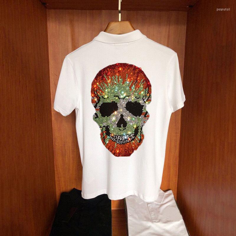 

Men's Polos Style Men's Polo Shirt Anti-Wrinkle Fashion Slim Thin Short Sleeve Animal Rhinestone Pattern Young Design, As shown asian size