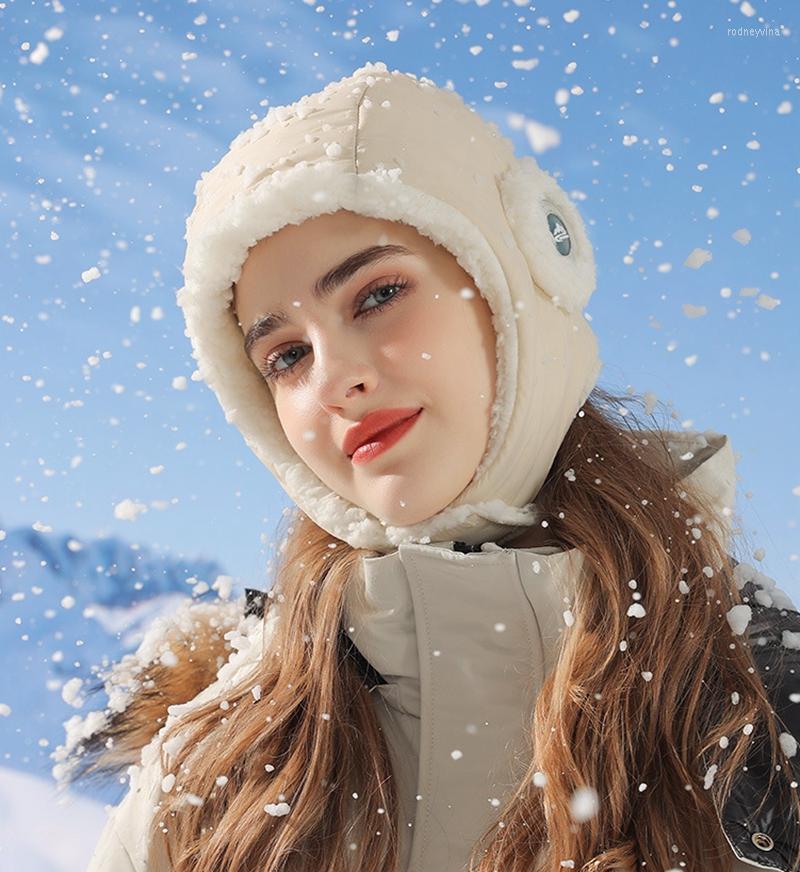 

Berets Warm Winter Waterproof Bomber Hat For Woman Soft Eider Adjustable Earmuff Cap Cycling Skiing Hunting Snowing Outdoor Russian, Black