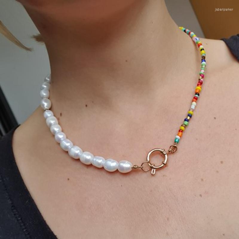 

Choker Fashion Real Pearl Jewelry Bohemian Multi-Color Beads Freshwater Necklace For Women Party
