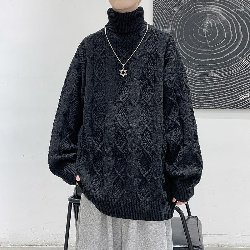 

Men's Sweaters SYUHGFA Autumn Men's Loose Turtleneck Sweater Solid Color Casual Korean Clothing Male Knitted Fashion 2022 Pullovers, Black