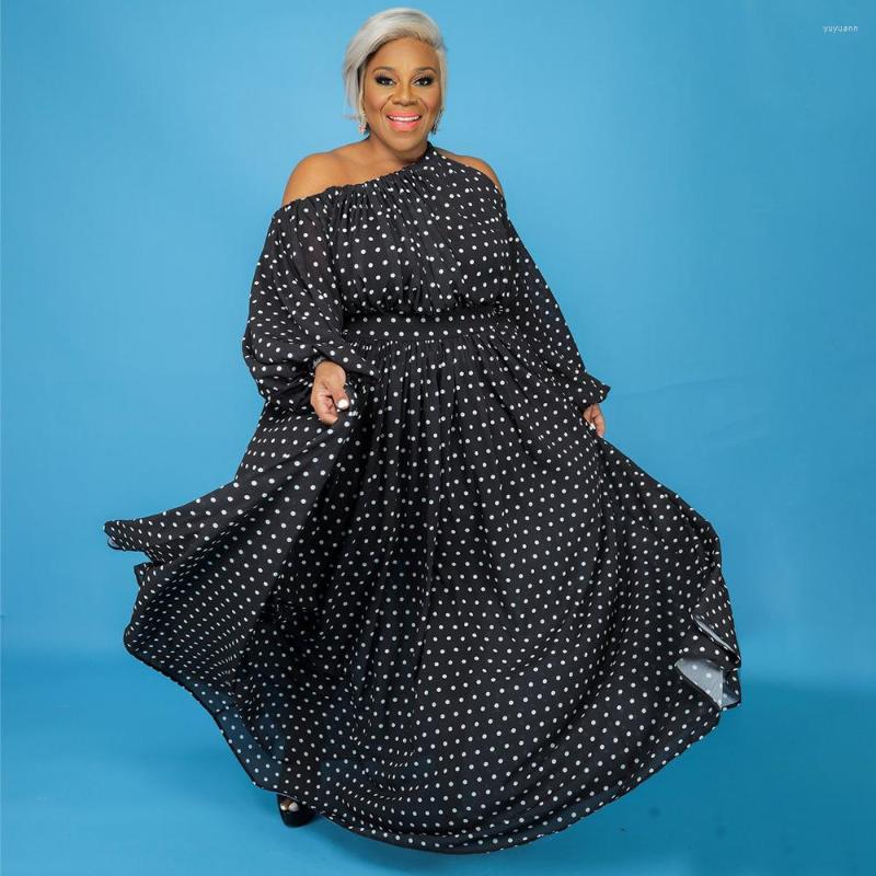 

Plus Size Dresses Printed Loose 2022 Fashion One Shoulder Strap Sexy Big Swing Dress Casual Commuter Lady Pullover Maxi, Black