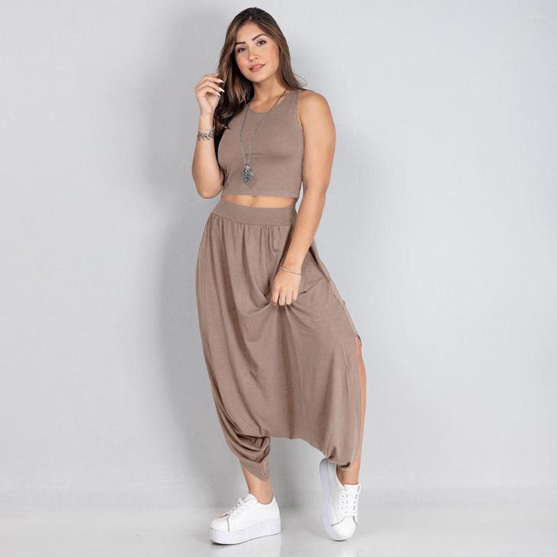 

Women' Two Piece Pants Summer Set Women Casual Sports Vest Sexy Sleeveless T-shirt Harem Wide Leg Suit Loose, Lq265-kaqi
