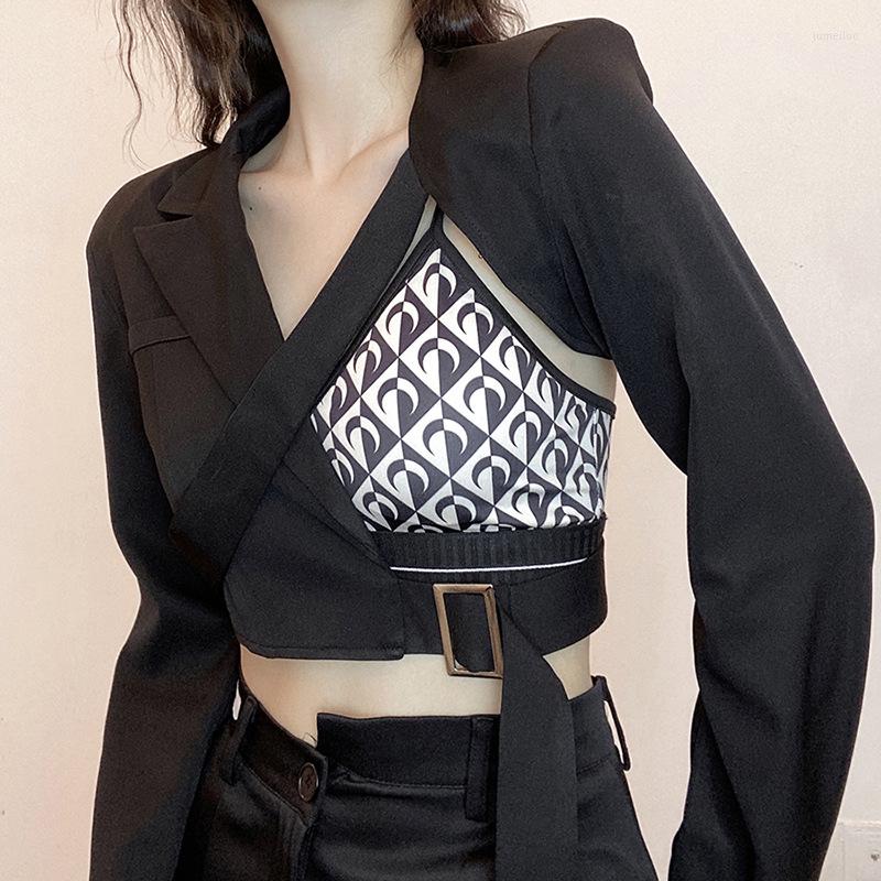 

Women' Suits Short Solid Black Blazer Women Notched Collar Long Sleeve Hollow Out Fashion Autumn 2022 Female Clothing Slim Ladies Blazers