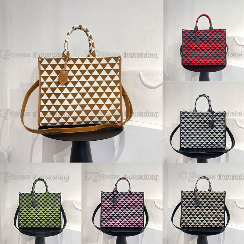 

Symbole embroidered jacquard fabric tote bag Luxury Designer Handbag metal Triangle logo leather bags new Fashion Totes Bag Contrast Handy Shoulder Bags three size, 1-39×31×11cm