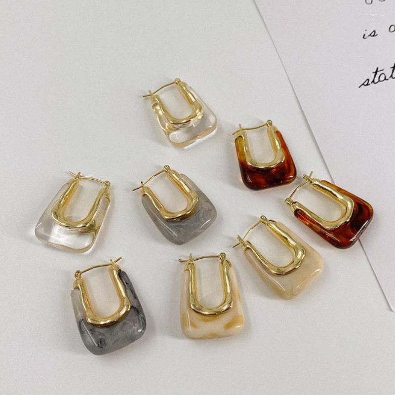 

Hoop Earrings U-Magical Statement 4 Designs Geometric Resin Earring For Women Retro Hollow Gold Color Metallic Jewellery