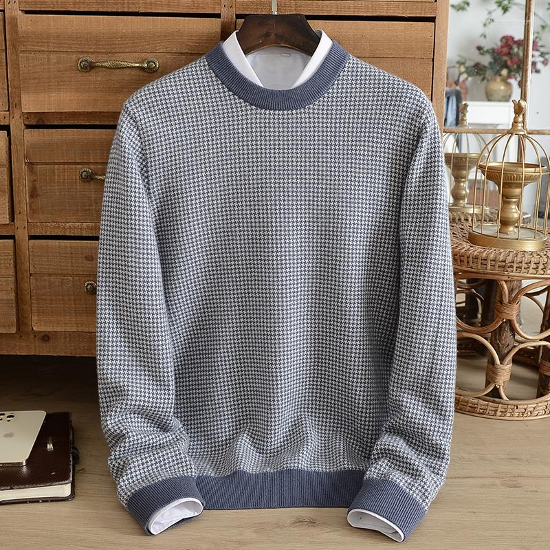 

Men' Sweaters Winter Pure Cashmere Sweater Men' Round Neck Casual Plaid Jacquard Thickening Warm Base Fashion High-end Knitwear Trendy, Black