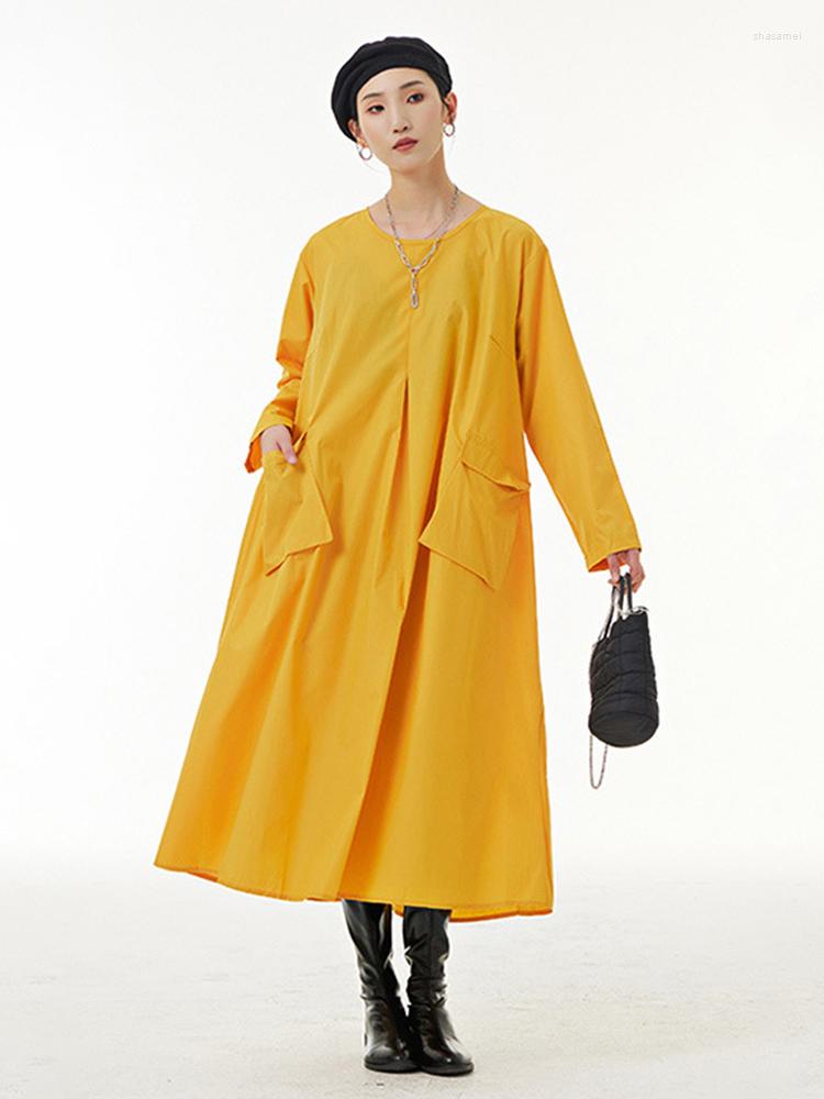 

Casual Dresses XITAO Solid Dress Women Korea 2022 Autumn Arrival Personality Fashion Loose O-neck Full Sleeve Mid-calf WLD8817, Black wld8817