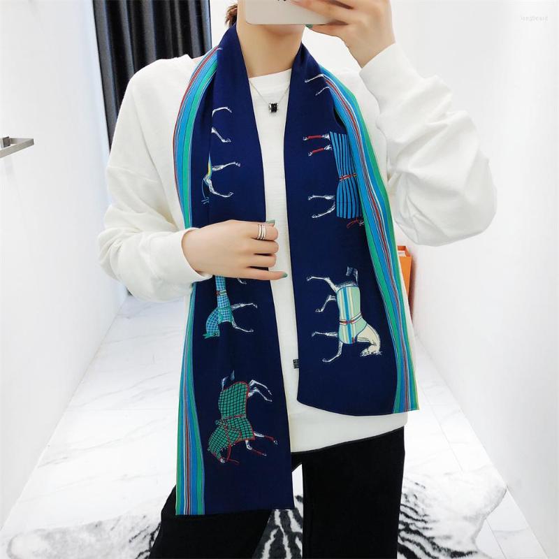 

Scarves 160cm War Horse Grid Print Twill Scarf Double-deck Women Tie Head Silk & Wraps Neckerchief For Ladies