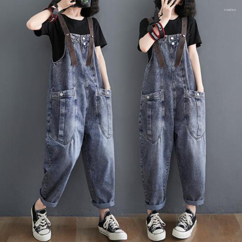 

Women's Jeans Women Loose Suspenders Denim Jumpsuit Female Wear Buttons Rompers Suit Overalls Ladies Wide Leg Pants Cowboy G232, Blue