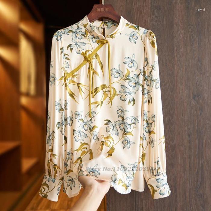 

Ethnic Clothing 2022 Chinese Traditional Qipao Women Retro Flower Print Satin Blouse National Hanfu Oriental Tang Suit Shirts