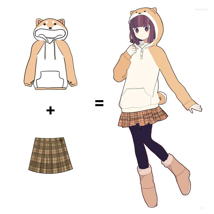 

Women' Hoodies Harajuku Akita Doge Women Sweatshirts With Ears And Tail Adults Hooded Plush Coat Cartoon Anime Warm Winter Hoodie, Style2