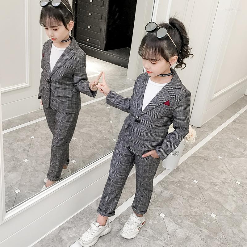 

Clothing Sets Teenage Girls Set Autumn Plaid Suit For Jackets Pants School Tracksuit Clothes Children 8 10 12 13 Years, Dark grey