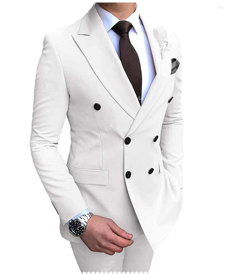 

Men's Suits Tailored White Peaked Lapel Blazer Trousers Men Sets Party Wear Wedding Clothing Outfit 2Pcs Jacket Pants Double Breasted, Beige
