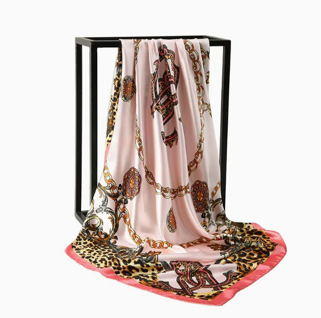 

Printed Leopard Print Large Square Scarf Holiday Style Hair Tied Scarf