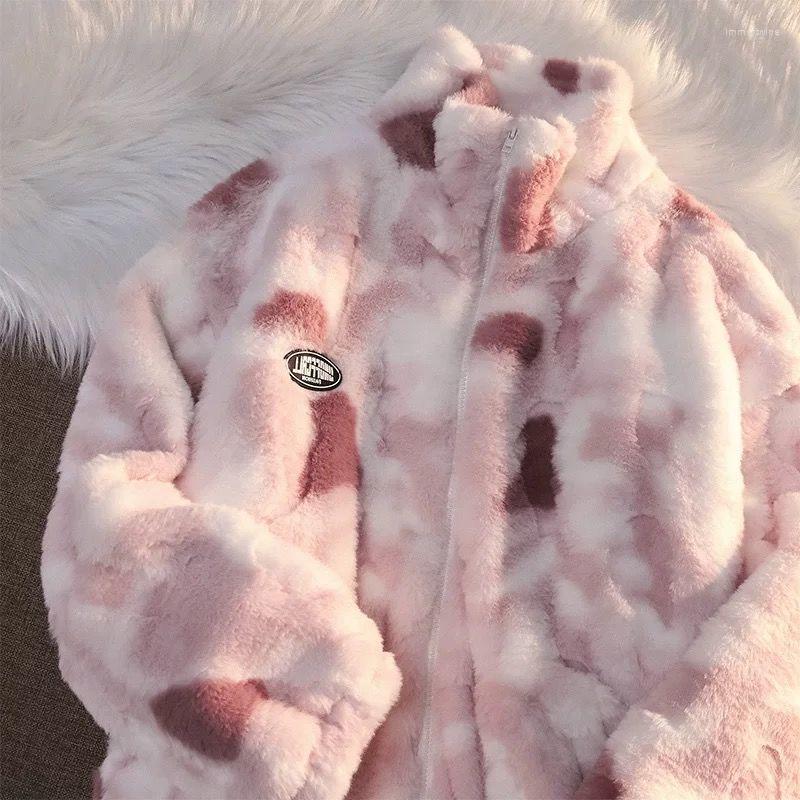 

Women' Fur Tiedye Plush Jacket Women' High-end Autumn Hip-hop Trend Plus Velvet Thick Cashmere Top Ins Explosion Style Jacke