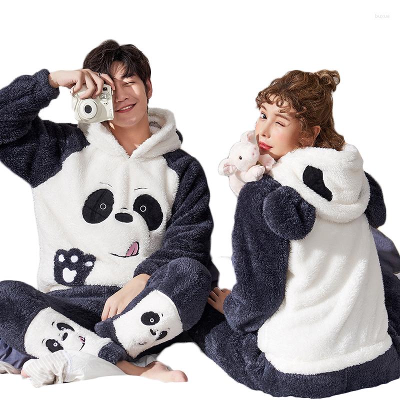 

Men's Sleepwear Couple Pajamas Women Autumn And Winter Coral Velvet Thickening Flannel Men's Warmth Hood Home Service Suit