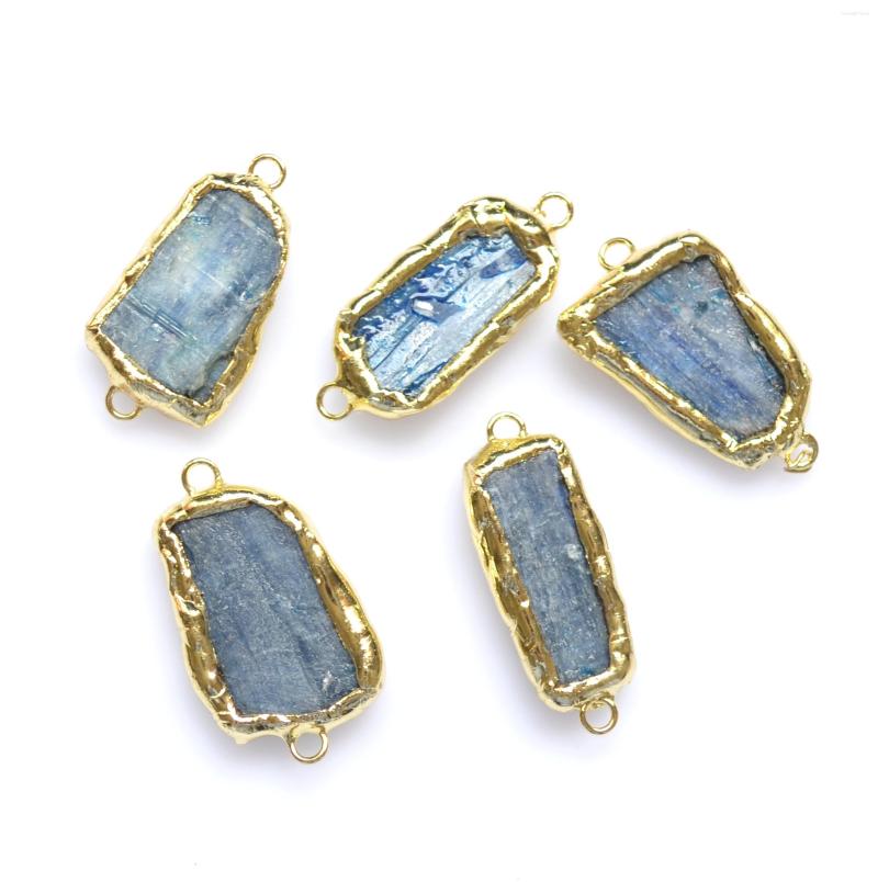 

Pendant Necklaces Blue Kyanite Rectangle Connector With Gold Electroplated Edges