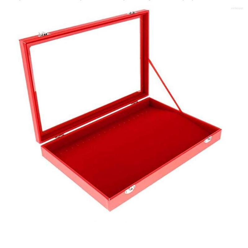 

Jewelry Pouches Large PU Leather Cover Organizer Display Tray With Soft Velvet Slot Inserts Grids Necklace Bracelets Earring Display-Red