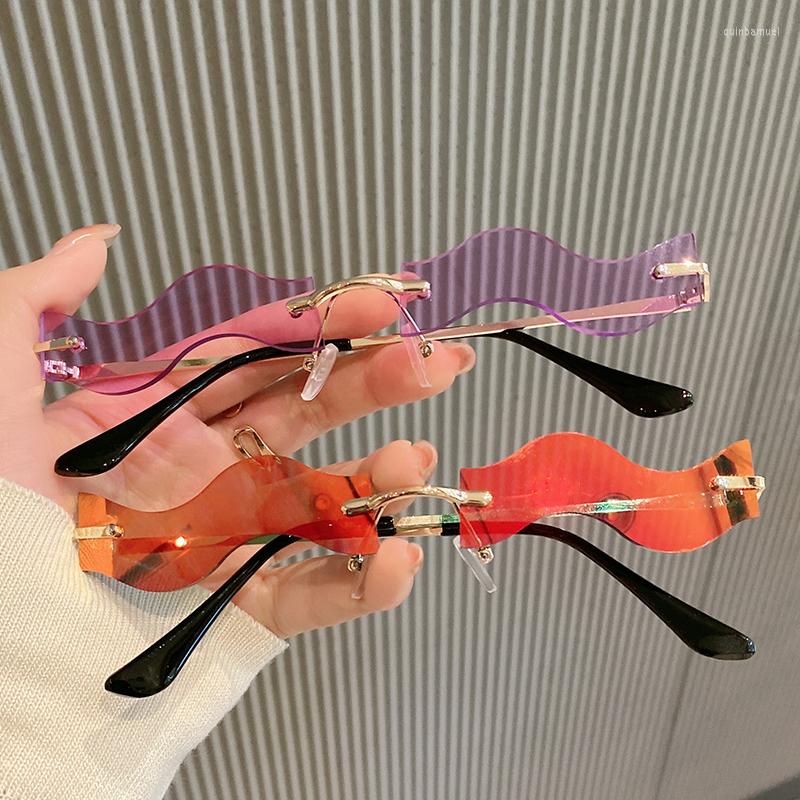 

Sunglasses KAMMPT Rimless Ribbon Shape Men Women 2022 Fashion Special Male Shades Eyewear Brand Design Female Party Sun Glasses