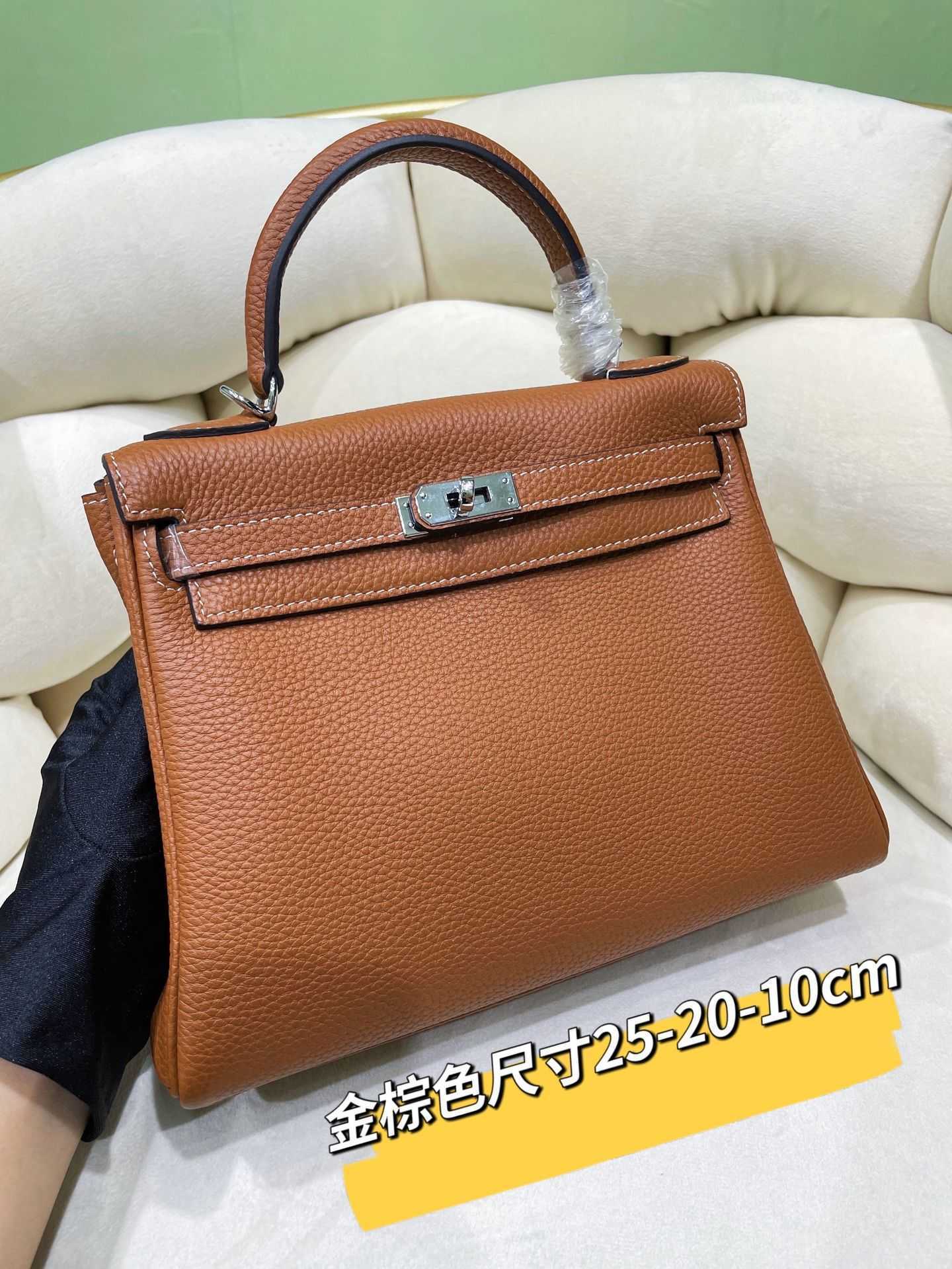 

Evening Bags Designer Handbag Women bags Kellies lychee pattern Togo calf leather 25 28 32cm portable single shoulder diagonal versatile buckle woman, Tin gray (gold buckle;silver buckle)