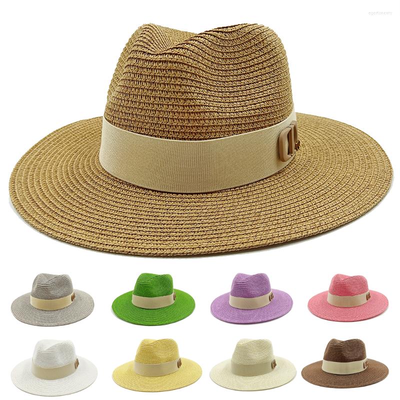 

Berets Summer Men's Women's Hat Sun Beach Unisex Panama Classic Versatile Sunscreen Straw Wide Brim Jazz Cap Wholesale 2022, 15