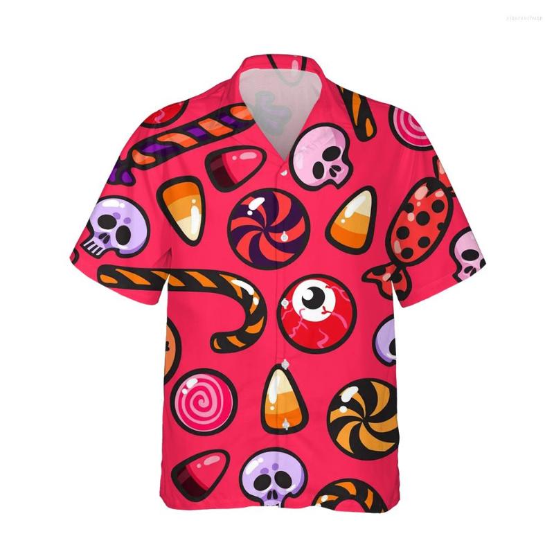 

Men's Casual Shirts Jumeast Harajuku 3d Halloween Skull Candies Printed Hawaiian Shirt Mens Fashion Short Sleeve For Men Blouses Streetwear, 010