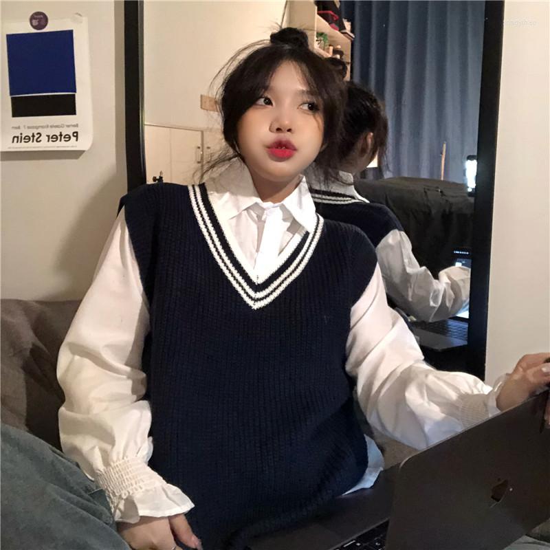 

Women' Sweaters Spring College Style All-match V-neck Sleeveless Vest Autumn Student Fashion Knit Sweater Y2K Casual 90s Female Pullover, Shirt