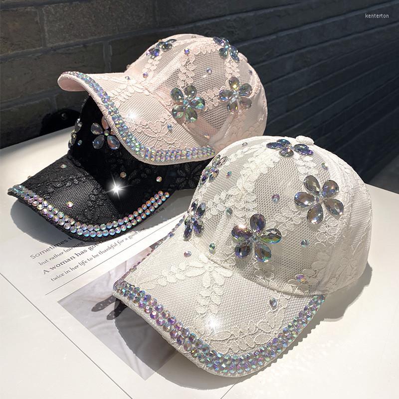 

Ball Caps 202205-2509093 Ins Drop Transparent Rhinestone Flower Lace Lady Shade Baseball Hat Women Leisure Visors Cap, White