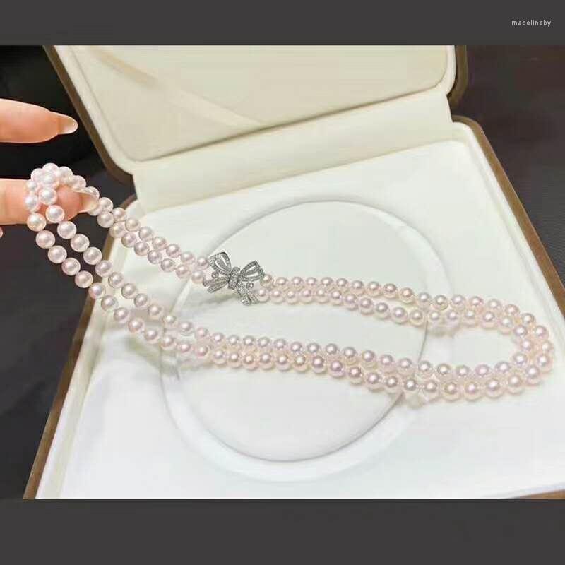 

Chains Hand Knotted Simple Noble 2 Rows 7-8mm 43-45cm White Freshwater Pearl Micro Inlay Zircon Accessories Necklace Neck Chain