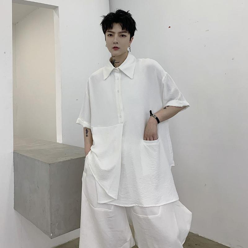 

Men' Casual Shirts Men' Thin Half Sleeve Shirt Large Summer Cool Style Irregular Loose Youth Handsome Solid Color Short, Black