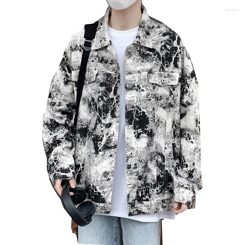 

Men' Jackets Autumn Jeans Men Tie Dye Casual Jacket 2022 Design Loose Lapel Women Coat Tide, Black