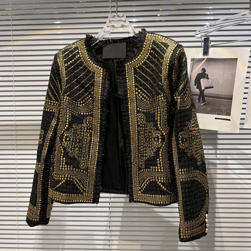 

Women' Jackets Retro Women Shiny Jacket 2022 Gold Sequins Geometric Bomber O Neck Nationality Embroid Coat Casual Outerwear Female