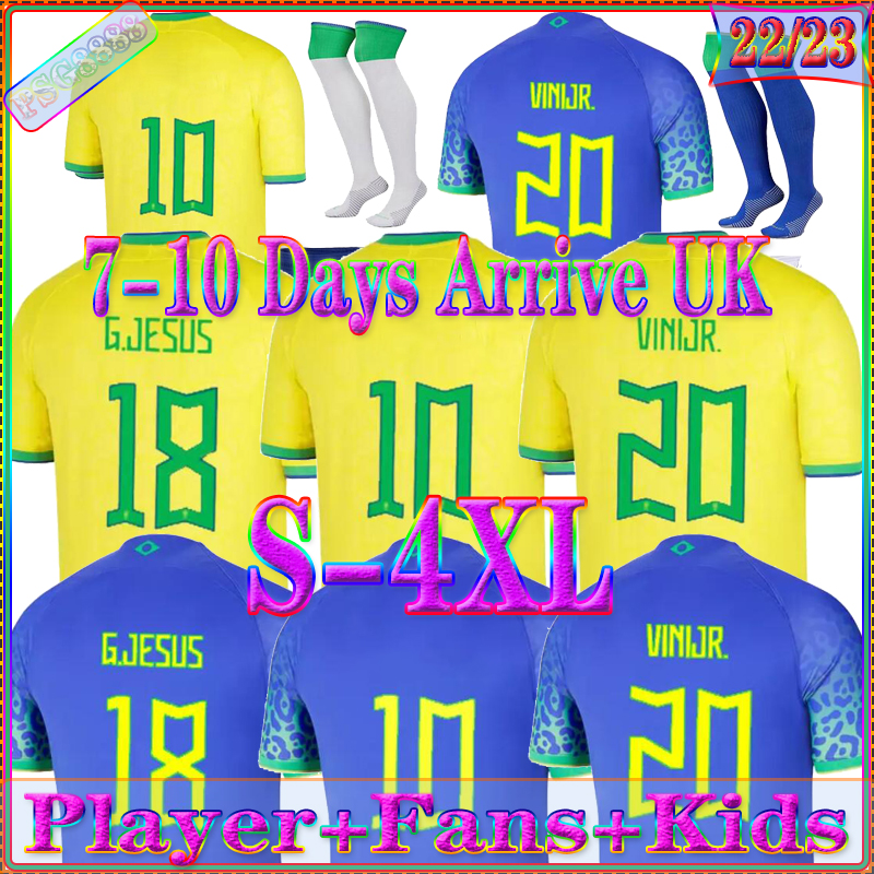 

2022 Fsan Player BrasiL soccer jersey Camiseta de futbol Maillot Foot PAQUETA NERES COUTINHO FIRMINO JESUS MARCELO PELE 21 22 23 BRAZILS football shirts men and kids, (adult kids socks)