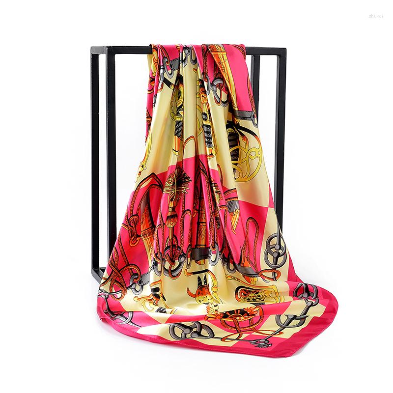 

Scarves 2022 Satin Silk Scarf Multicolor Horse Square Design Print Kerchief Woman Neck Shawl Wraps Echarpe