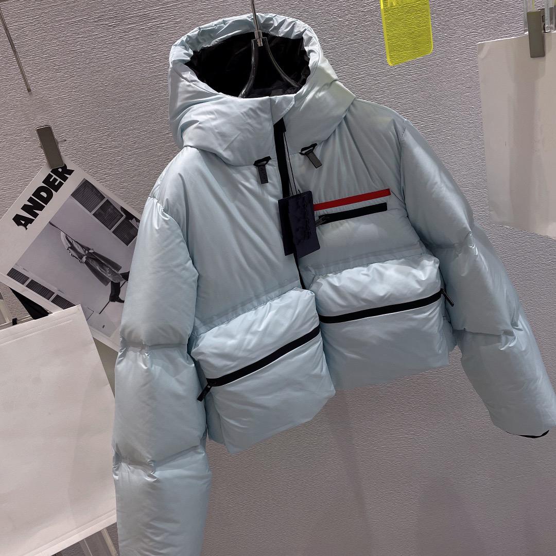

Women's down jacket parkas fashion with classic letter hooded large pocket jackets winter warm short cotton coat 3 colors Size S, White