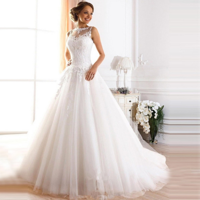 2023 Modest A Line Wedding Dresses Sheer Bateau Nec Lace Appliques Back Lace Up Country Style Chic Bridal Gown Custom Made-image-811802367