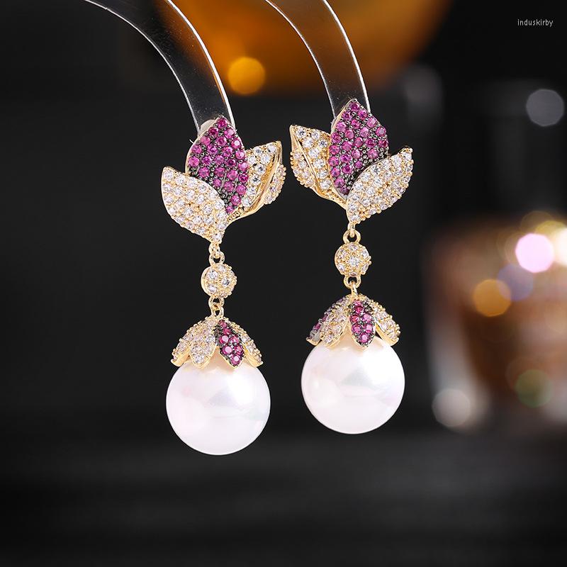 

Dangle Earrings Flower Bud Zircon For Wedding Pearls Bridal Earring Women's Girl Gatherings Party Jewelry Accessories