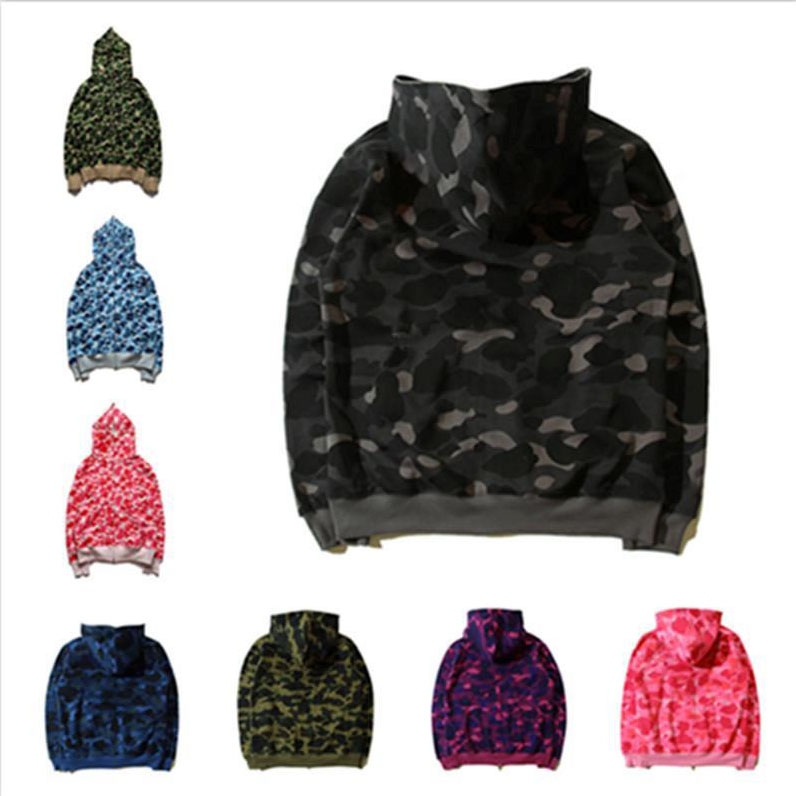 Sweat à capuche confortable pour hommes, imprimé camouflage requin, pull en coton, décontracté, violet, rouge, Cardigan, veste à capuche, grandes