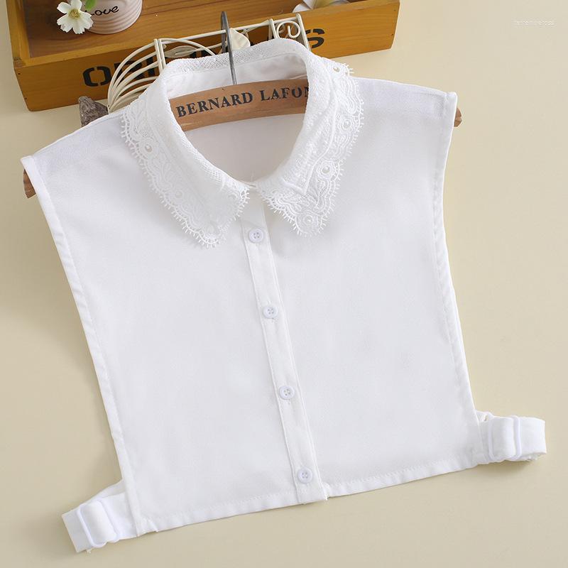 

Bow Ties 2022 Women Hollow Out Lace Flower Removable Half Shirt Detachable Collar Vintage Chiffon Fake Cardigan Button Blouse Tops