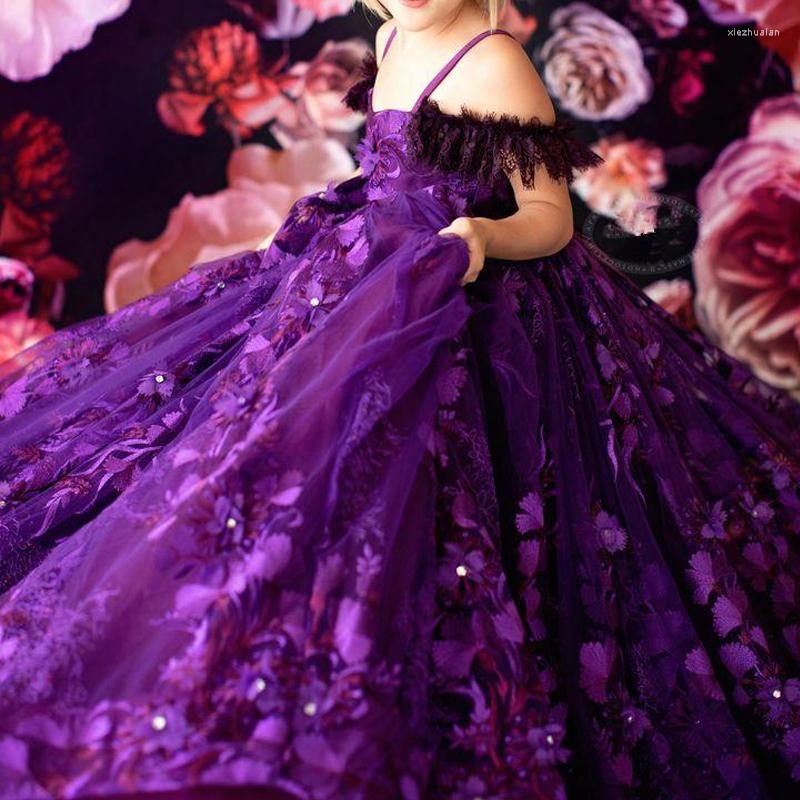 

Girl Dresses 2022 Purple Girl's Pageant Lace Appliques Beaded Girls Birthday Party Gowns Custom Made Children Wears, Blue