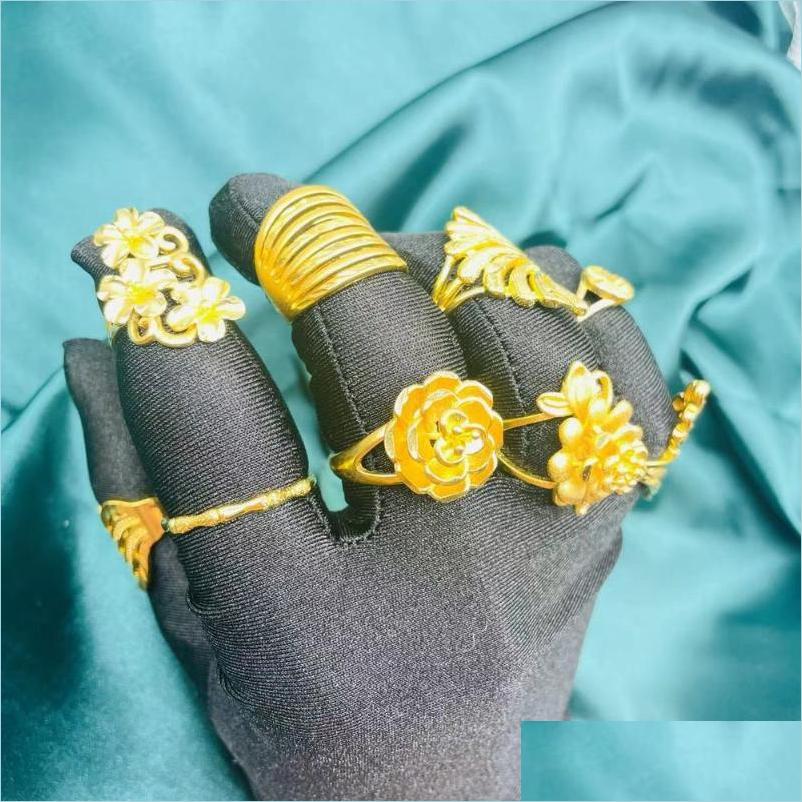 

Wedding Rings Wedding Rings Vintage 24K Gold Big Marriage For Women Ring Colorfast Geometric Aesthetic Luxury Golden Finger Jewelry Dh6Af