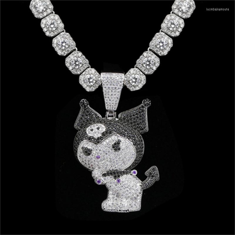 

Pendant Necklaces Hip Hop Bling Anime Little Devil Kuro Necklace With Iced Out Crystal Miami Cuban Chain Choker Fashion Rapper