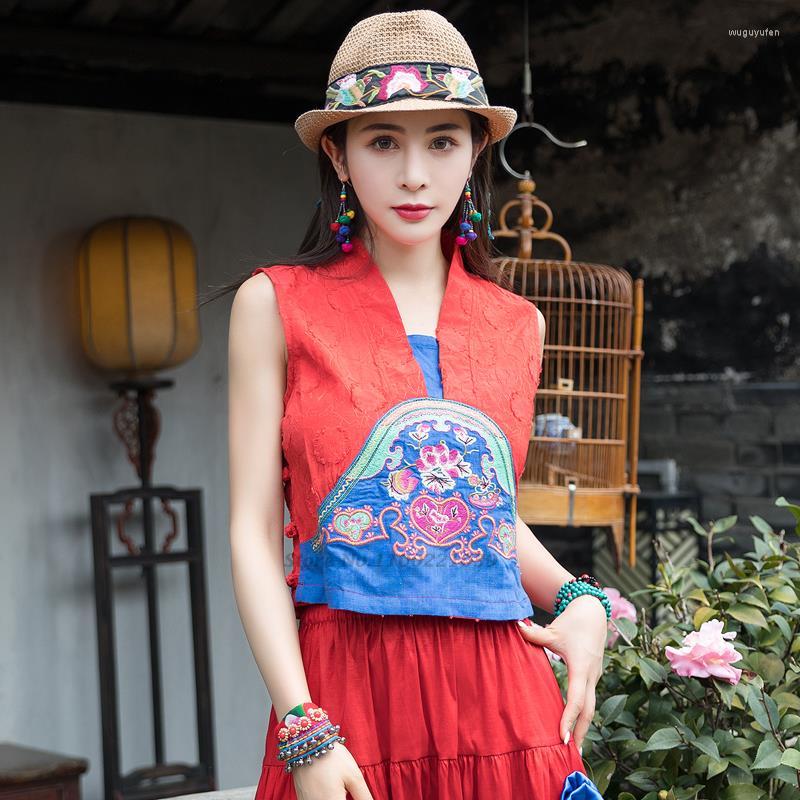 

Ethnic Clothing 2022 Chinese Traditional Tang Suit Vest Women Retro Hanfu Flower Embroidery Qipao Top National Cotton Linen Waistcoat