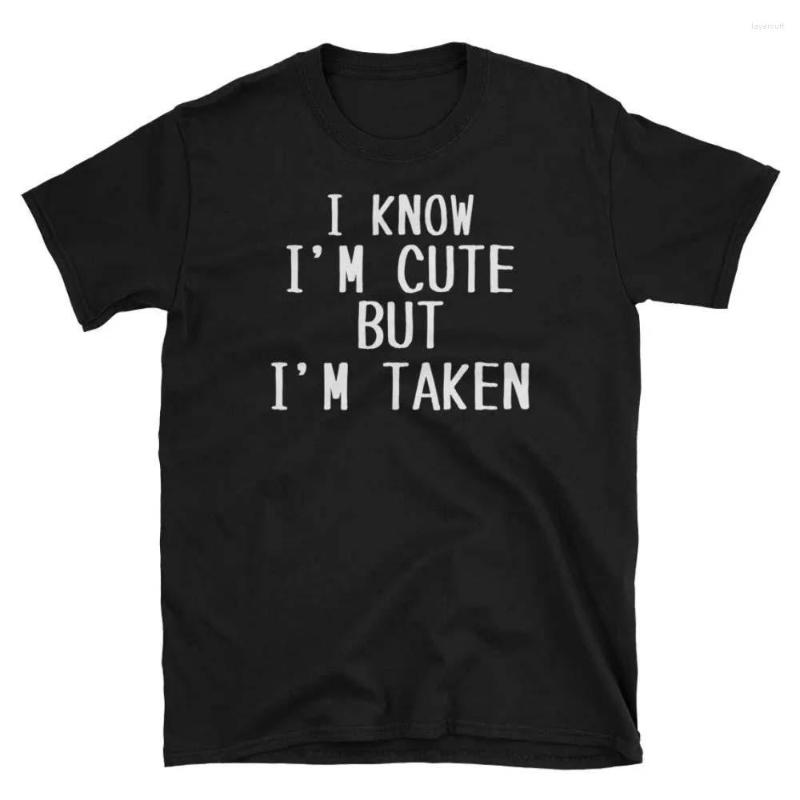 

Men' T Shirts I Know I'm Cute But Taken Hip Hop Graphic Bottoming T-shirt, Black