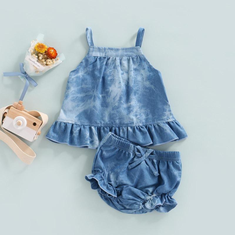 

Clothing Sets 2Pcs Toddler Infant Baby Girl Summer Clothes Set Tie Dye Printed Sleeveless Ruffled Vest Elastic Waist Shorts With Bow, Picture shown