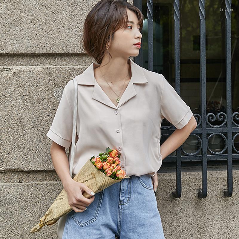

Women's Blouses Chemise Femme Solid Notched Lapel Chiffon Shirt Women Bluzka Damska Casual Loose Blouse Top Woman Summer Clothes 2022, White
