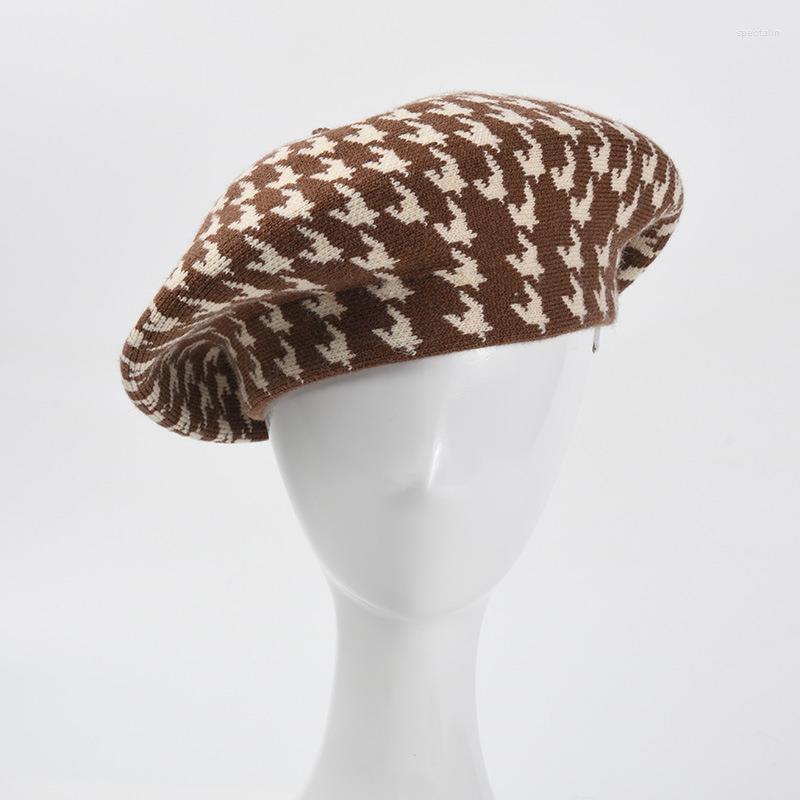 

Berets Fashion Women Houndstooth Classic Plaid Winter Hats Ladies French Painter Hat Wedding Dress Up Warm Beanies Cap, Black