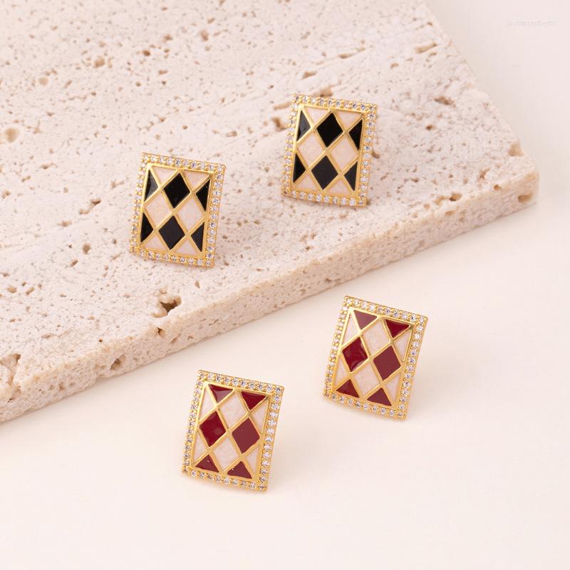 

Dangle Earrings LONDANY European And American Vintage Chessboard Small Design Sense Enamel Zircon Women