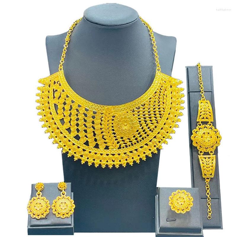 

Necklace Earrings Set 2022 Wedding Suit Ladies Ring Earring Bracelet Four Piece CHD20779, Picture shown